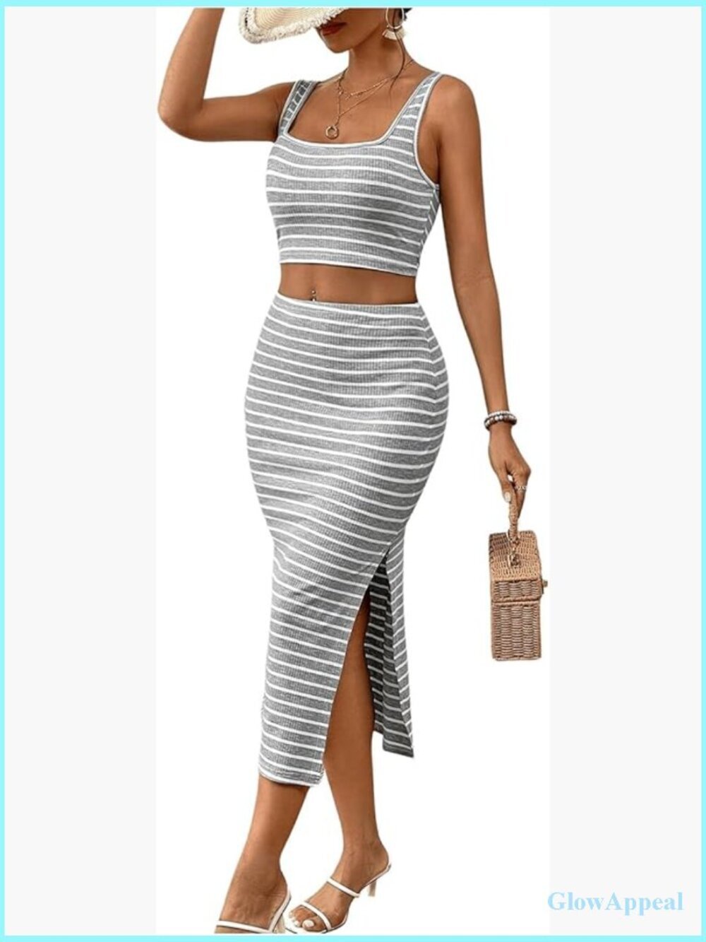 Striped Two Piece Set Crop Top and Midi Skirt
